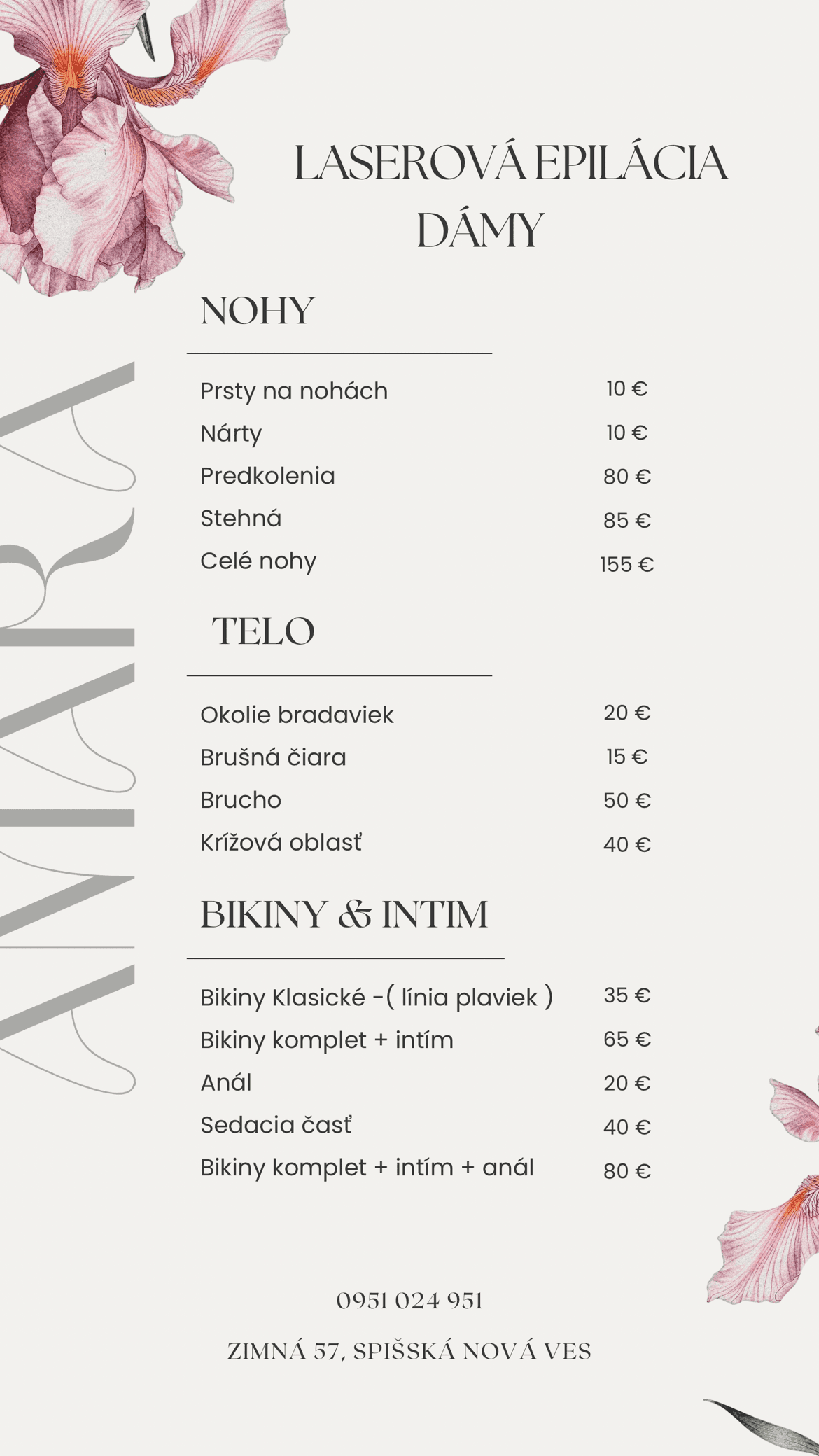 Cenník laserovej epilácie pre dámy — nohy, telo, bikiny a intím